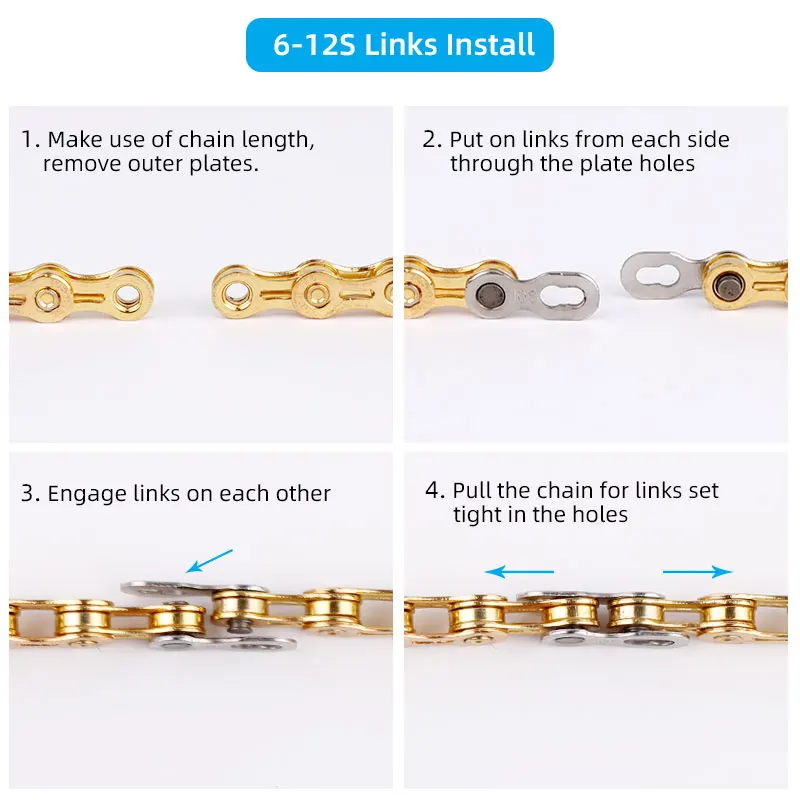 6 Pairs Bicycle Quick Link& Release for 1/6/7/8/9/10/11/12 Speed Chain Reusable Carbon Steel Missing Link Silver Gold Connector