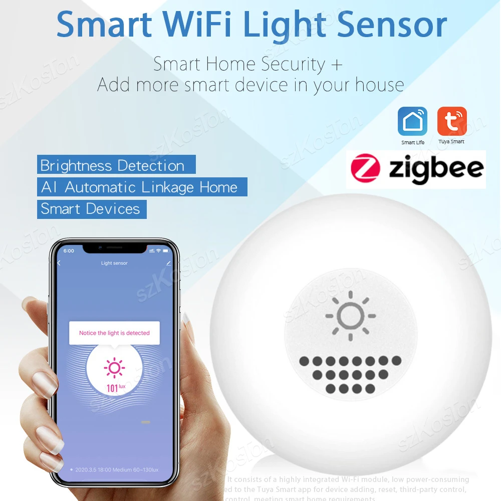 Sensor de luz Tuya ZigBee, Detector de brillo, Sensor de iluminación, Automatización del hogar inteligente para Smart Life, Control de enlace remoto