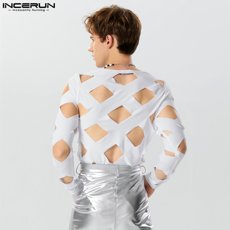 Боди INCERUN мужское однотонное, с круглым вырезом и длинным рукавом