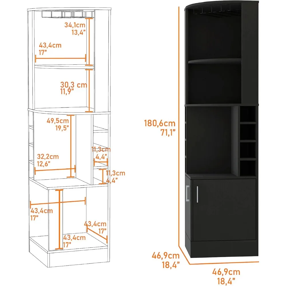 Corner Bar Cabinet with 8 Wine Racks and Glasses Holder, Tall Wine Bar Cabinet for Liquor and Glasses, Farmhouse Sideboard Stora