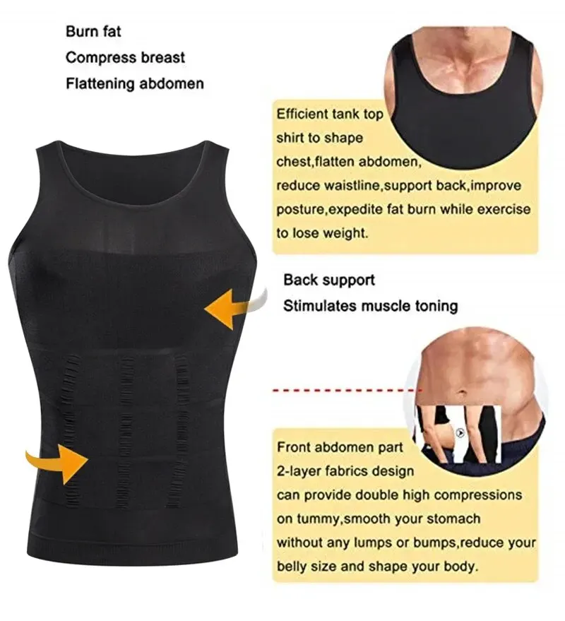 INSELLE Uomo Body Shaper Dimagrante Compressione Gilet Canottiera Senza Soluzione di Continuità Vita Trainer Canotta Controllo della Pancia Perdita di Peso Shapewear