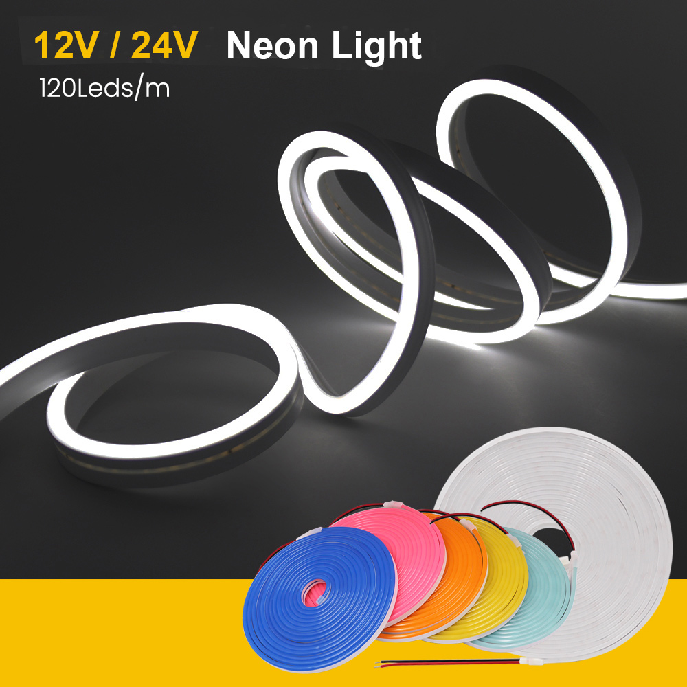 DC 12V 24V LED Neon Strip Light Neon Sign Waterproof Silicone Rope Lights Flexible Lamp Home Decoration with 2pin Wire 9 Colors