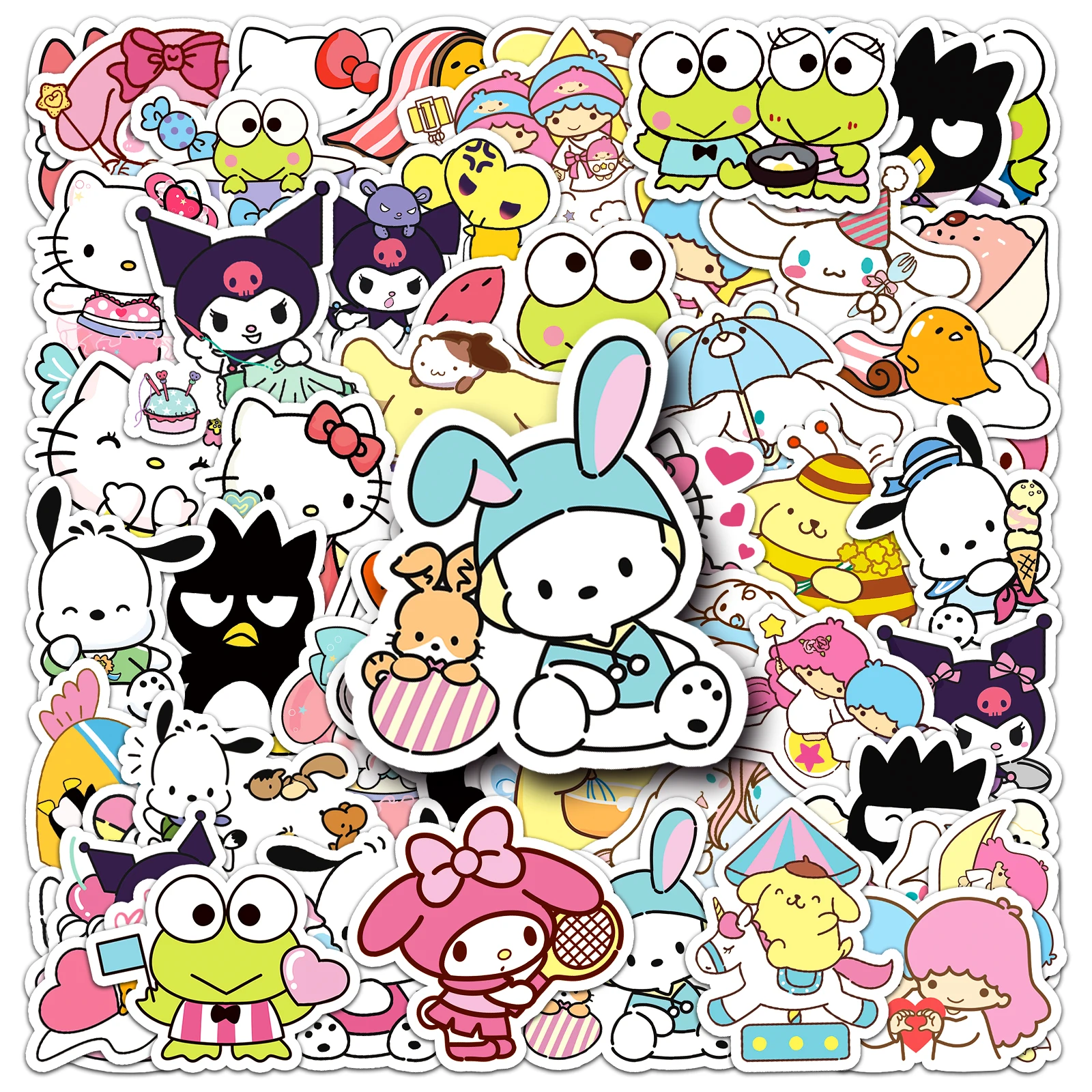 50 Piece MINISO  Funny Cute Sanrio Family Cinnamoroll Melody Hellokitty Mixed Stickers DIY For Phones Laptop Car Sticker