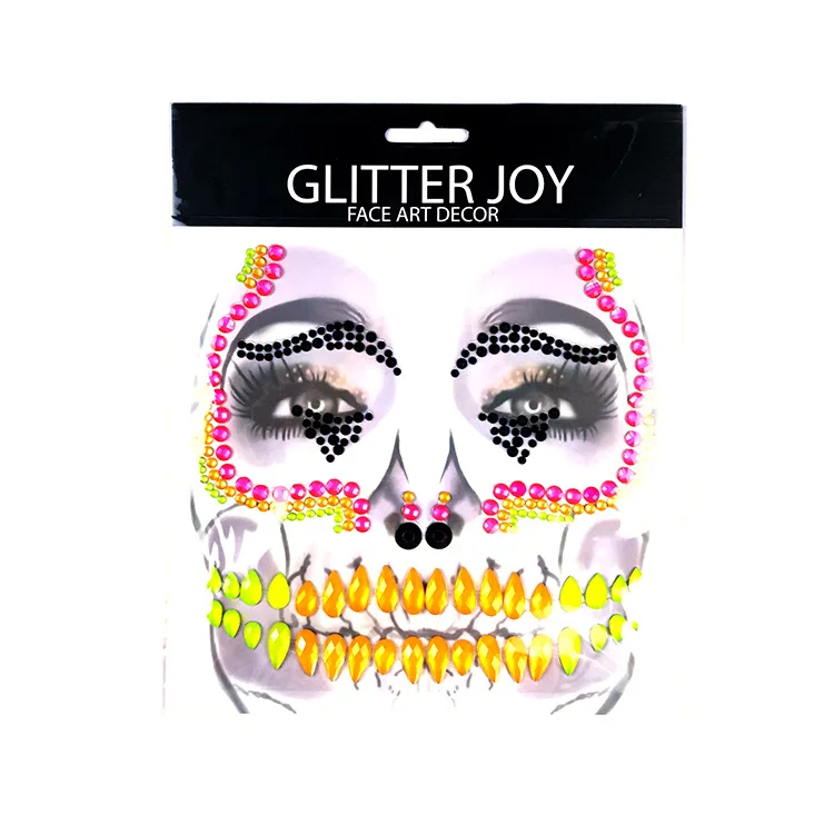 Serie de Halloween 3D araña Terror cara pegatinas de cristal fiesta Horror mueca decoraciones acrílico taladro tatuaje temporal pegatinas