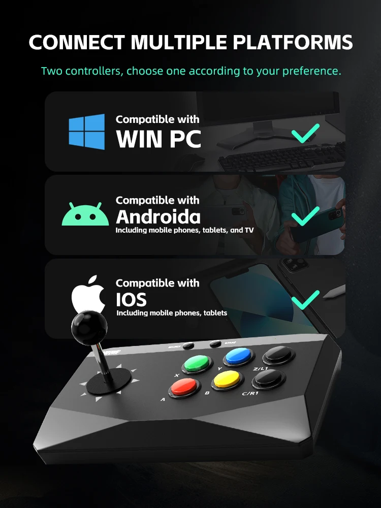 Controlador inalámbrico de teclado Arcade de juegos Data Frog para consolas de videojuegos Retro Street Fighter Compatible con PC/Android/IOS