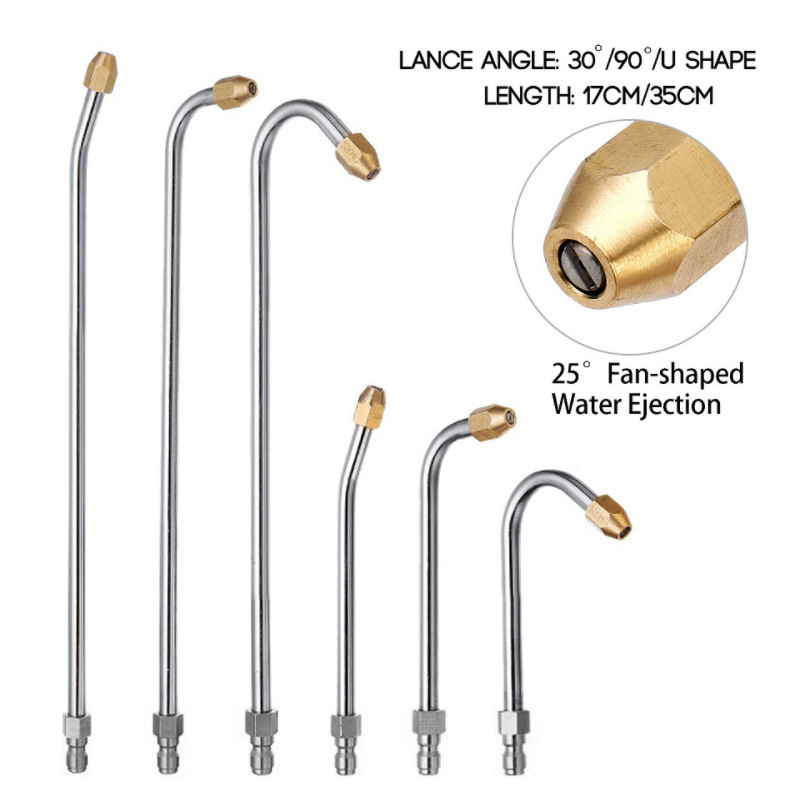 Varita de extensión de lavadora de alta presión, herramienta de limpieza de varilla de cabeza curva, 1/4 lanza de conector rápido, 25 °/90 °/U