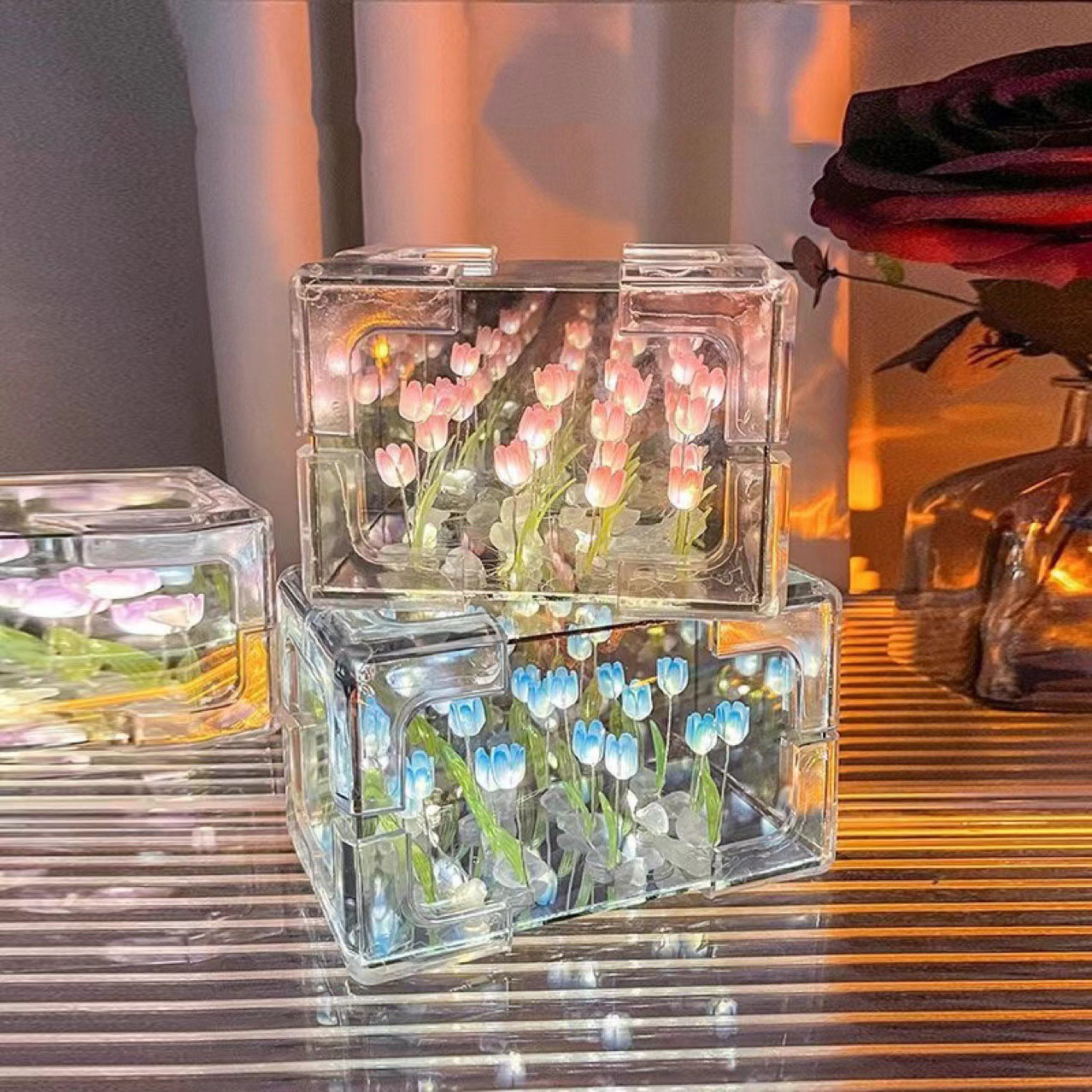 花の形をしたチューリップミラー,寝室のテーブルランプ,手作り,夜の照明,誕生日プレゼント,DIY