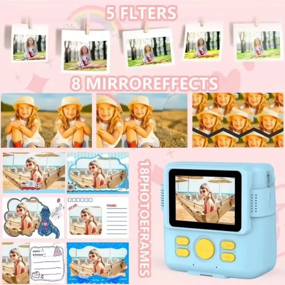 Portable Instant Print Camera for Kids - 1080P HD Video Camera with 3 Rolls Photo Paper and 32GB Card, Perfect Toy for Toddlers