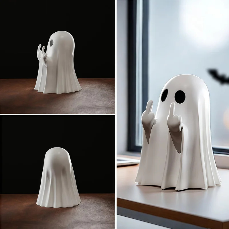 Halloween Middle Finger Cute Ghost Statue Small Scary Ghost Figurines Home Decorations Coffee Table Centerpieces Shelf