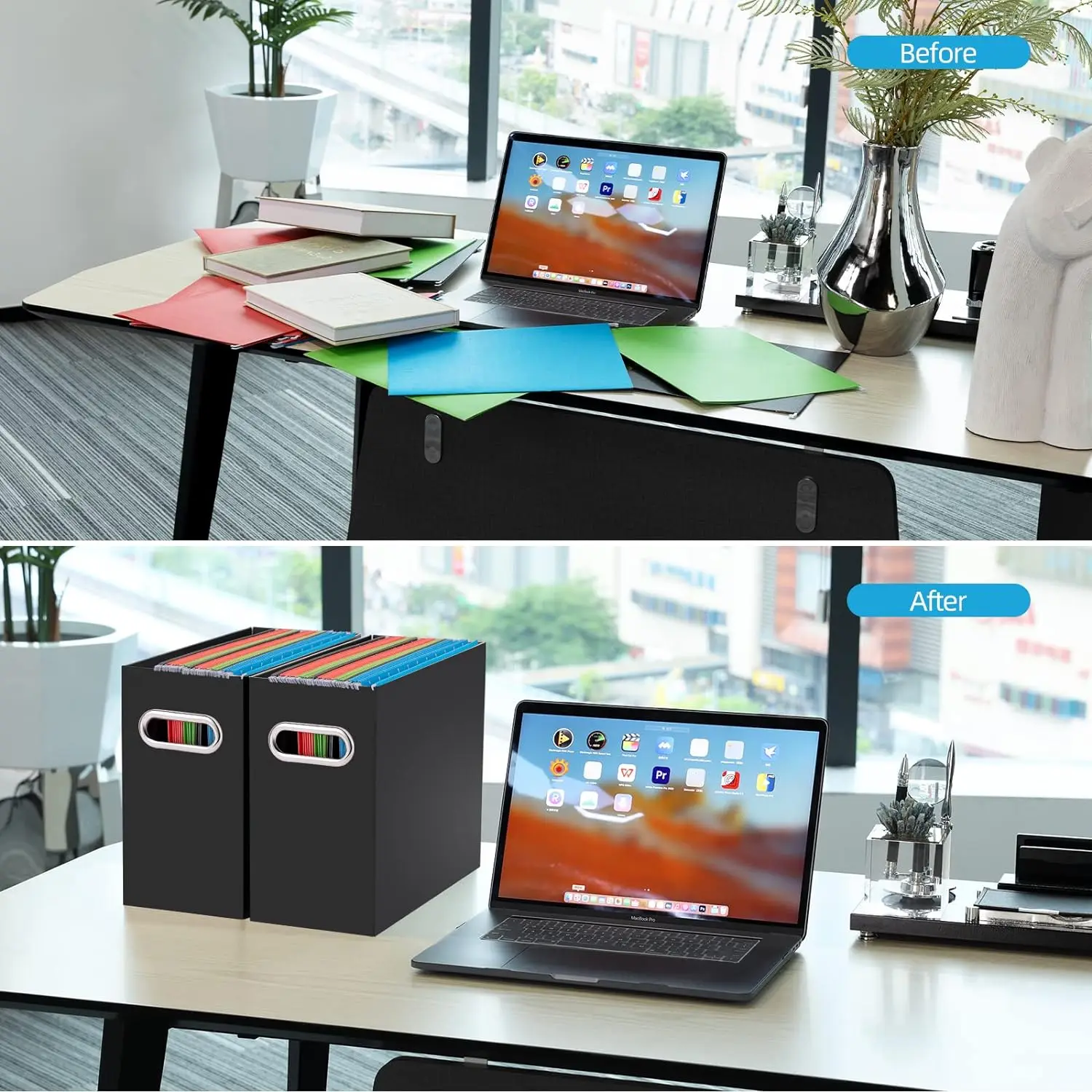 File Organizer, Cardboard File Folder Organizer, File Box, Hanging File Organizer for Letter Size, Portable File Box with Handle