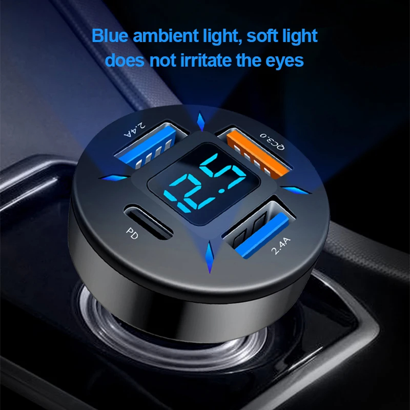 Cargador de coche USB de 66W, carga rápida PD QC3.0 con voltímetro, enchufe de encendedor de cigarrillos, adaptador de corriente para iPhone 11, 12, Samsung, Xiaomi