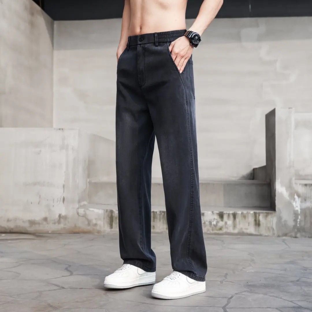 Pantalones vaqueros finos y ligeros de verano para hombre, pantalones vaqueros de Lyocell de corte recto, elásticos, elegantes, informales, nuevo estilo, elásticos, ajuste relajado, Telaxed