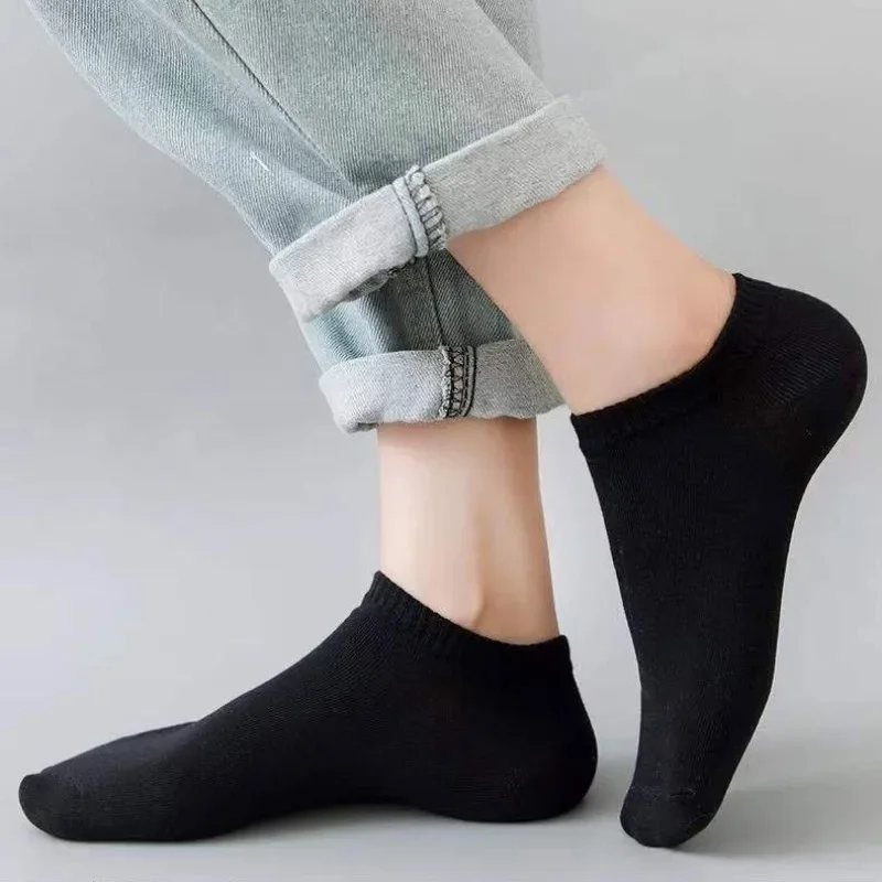 Calcetines tobilleros para hombre, calcetines deportivos de algodón transpirables de Color sólido, negro, blanco y gris, calcetines cortos Unisex de alta calidad para primavera y verano