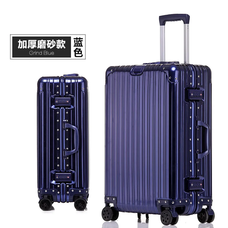 กระเป๋าเดินทางอลูมิเนียมทั้งหมดแมกนีเซียมอัลลอยด์รถเข็นกระเป๋าเดินทางรหัสผ่านโลหะกระเป๋าเดินทางด้านแข็ง Universal Wheel Boarding Box