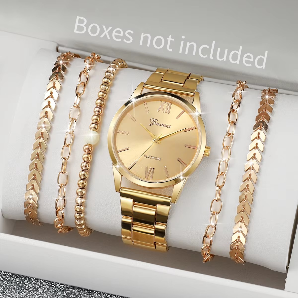 6 STKS Dameshorloge Mode Gouden Stalen Band Quartz Horloges Armbanden Set (Zonder Doos)