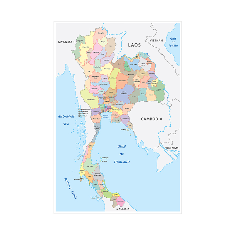 100*150Cm De Thailand Kaart Administratieve Kaart In Engels Niet-geweven Canvas Schilderij Wall Art Poster En print Woondecoratie