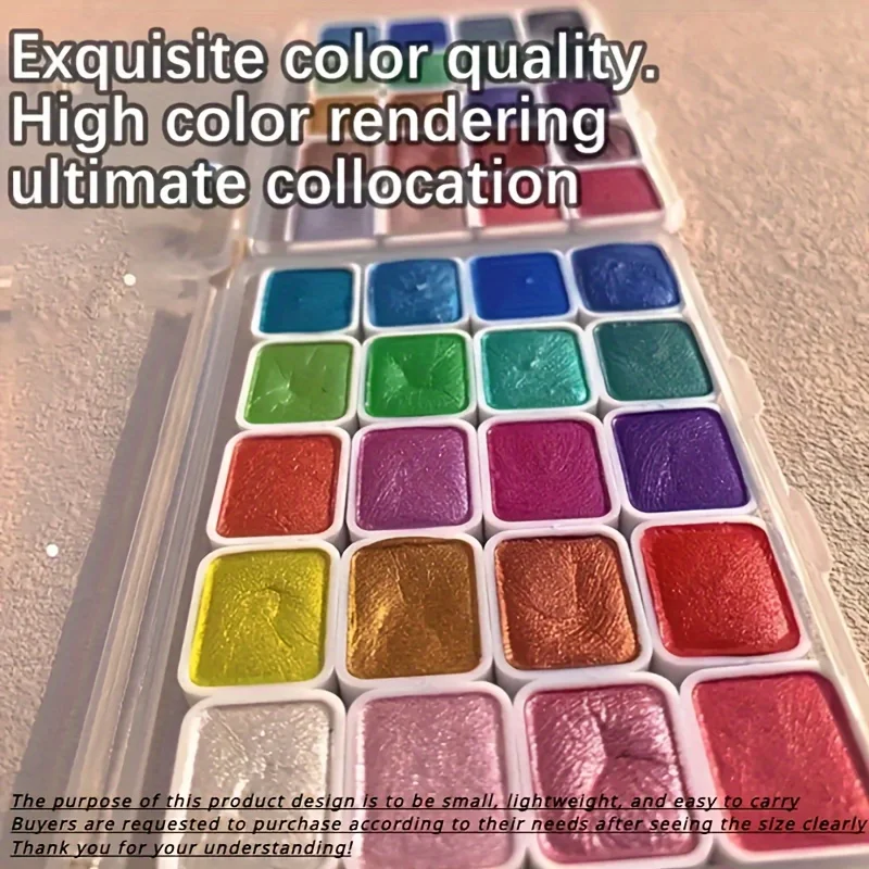 20-farbiges Aquarell-Malset aus Metall, neue tragbare Box mit funkelnden Perlen, solide Aquarellmalerei, Künstlerbedarf