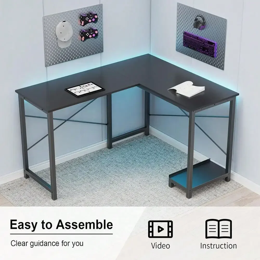 Home Office L Shape Corner Computer Desk Gaming PC Table with CPU Stand Side Bag