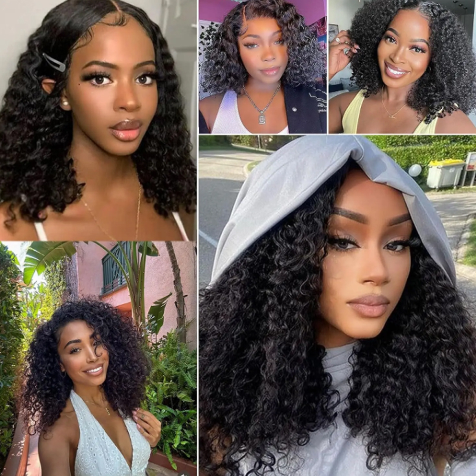 Kinky Curly Bob Cheap Wig Lace Frontal Human Hair Wigs 100% Brazilian Glueless Short Water Curly ForWomen 180Density Wear And Go