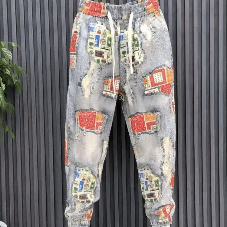Retro bemaltes Druckset für Männer Modische und vielseitige schöne Jacke Freizeit hose beliebtes zweiteiliges Set