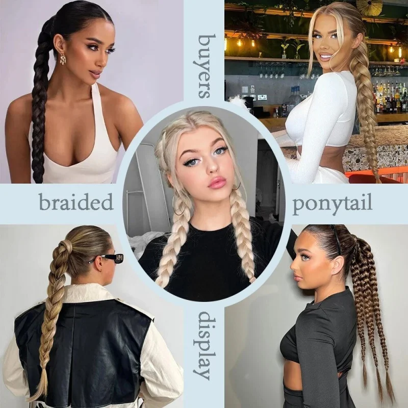 Estensioni dei capelli a coda di cavallo intrecciate lunghe sintetiche da 24 pollici per donne con accessori per capelli con fascia elastica