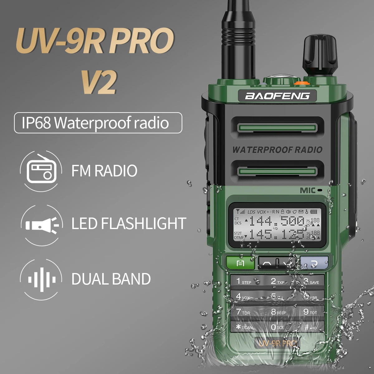 Baofeng UV-9R Pro V2 V1 Walkie Talkie IP68 Wasserdicht Dual Band Typ-C Long Range Upgrade Tri-power Ham CB Radio Zwei Weg Radio