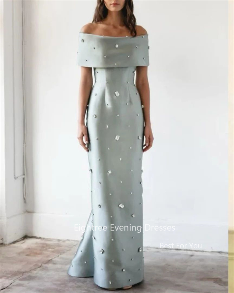 Eightree-裸の肩を持つミントグリーンのビーチドレス,モダンなクリスタル,ドバイ,サウジ,ボートネック,イブニングドレス,サテンビーズ,カスタマイズ