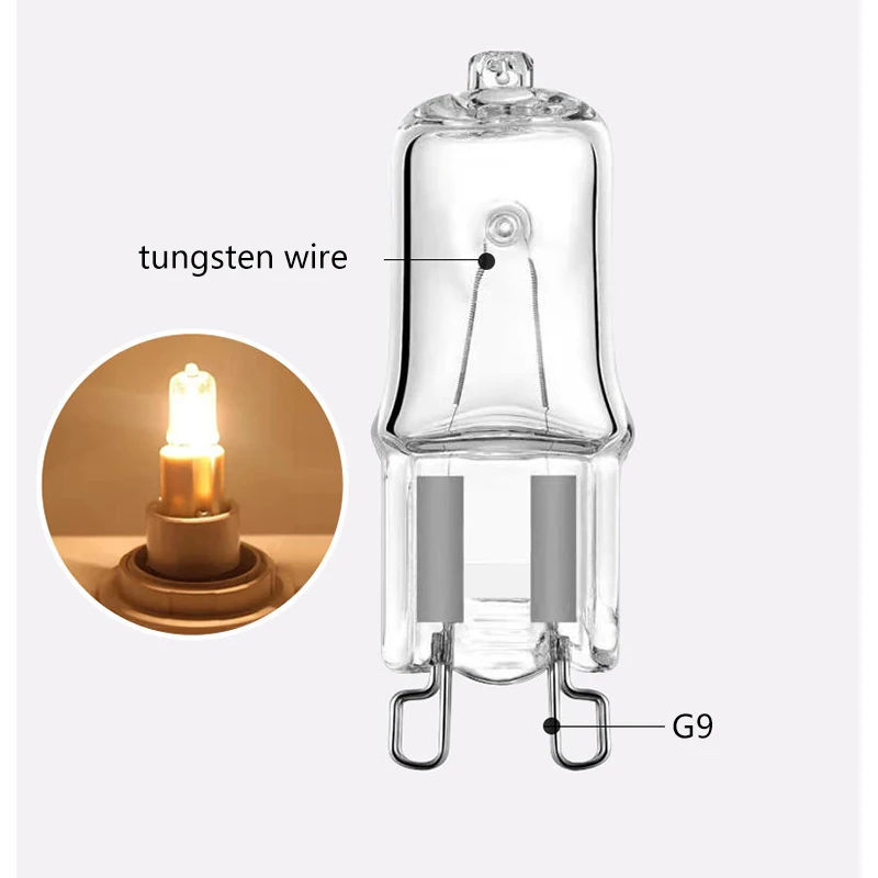 Lampadina alogena G9 220V 60W 25W 40W pin Lampadina in cristallo plug-in ad alta tensione G9 piccola lampadina alogena con filamento di tungsteno