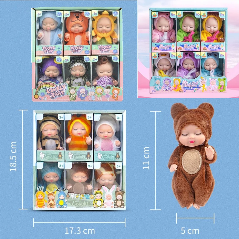 Conjunto de minimuñecas realistas para dormir, conjunto de 6 u 8 piezas, adorables, con mariposa, cocodrilo y girasol