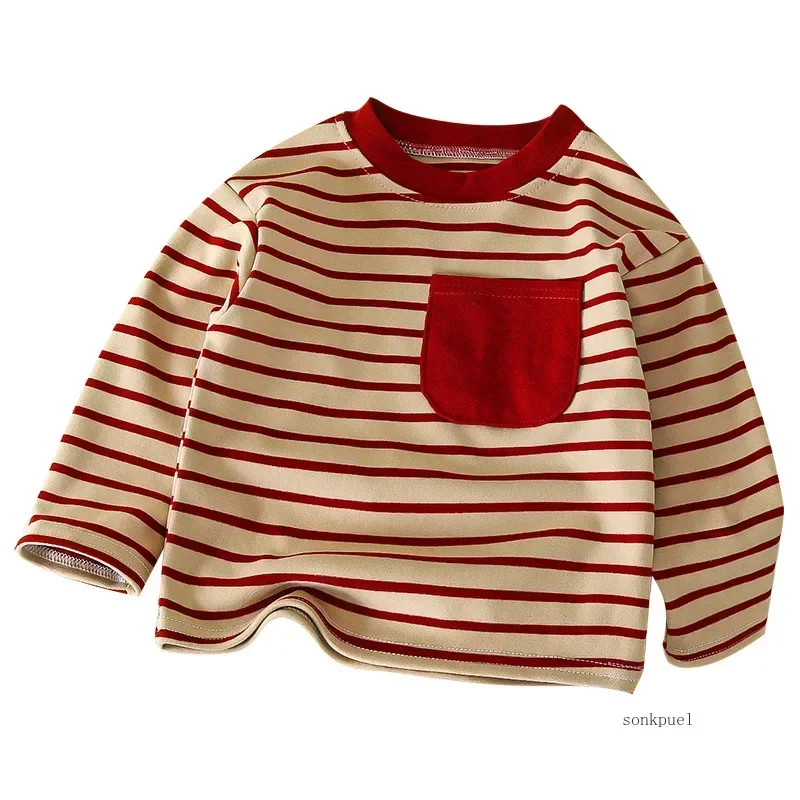 maglietta a righe per bambini Ragazzi Ragazze Nuove magliette larghe casual Nuovo design Top a maniche lunghe in tinta unita Mantieni caldo in autunno e inverno