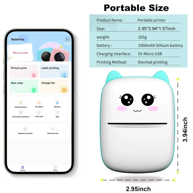 ポータブルミニプリンターワイヤレス Bluetooth Android iOS モバイルフォトサーマルプリンタータグ Termica ラベルメーカー紙ロール付き