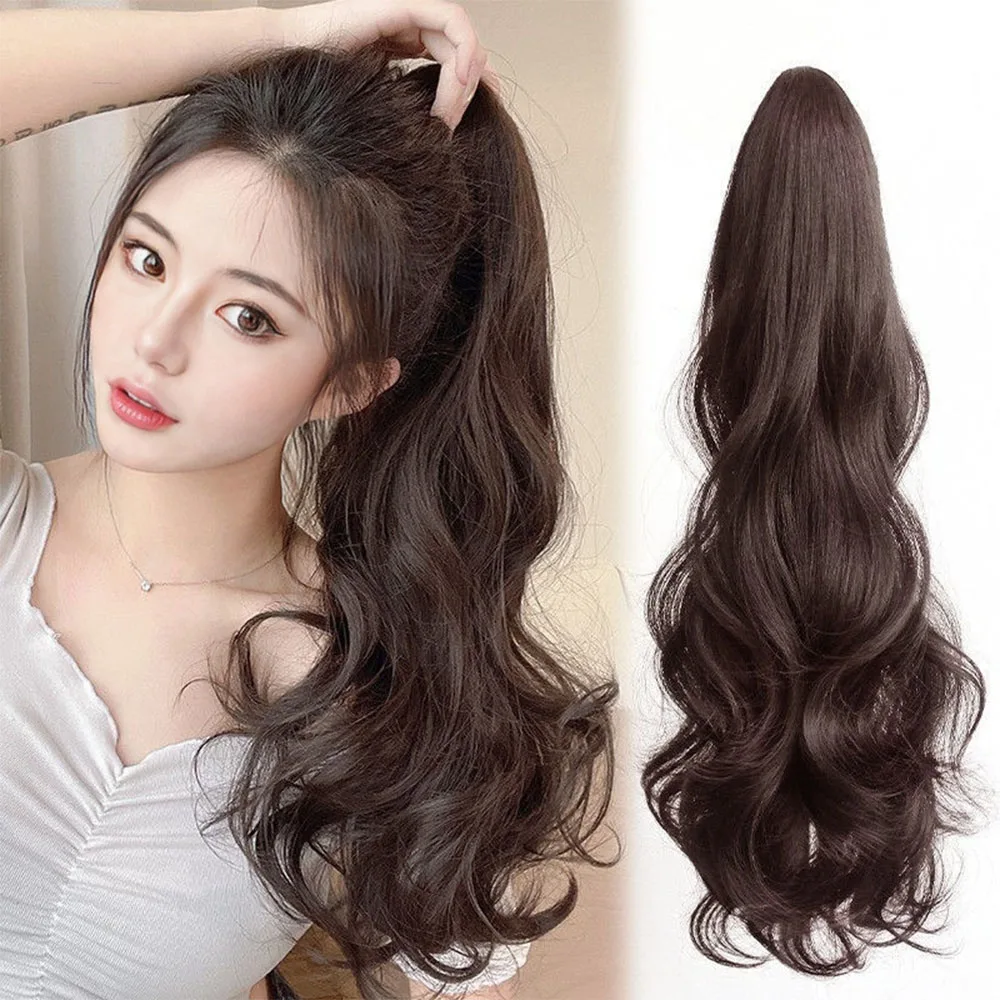 Extensions capillaires synthétiques longues et lisses à Clip pour queue de cheval, 50cm, résistantes à la chaleur, pour femmes, fête quotidienne