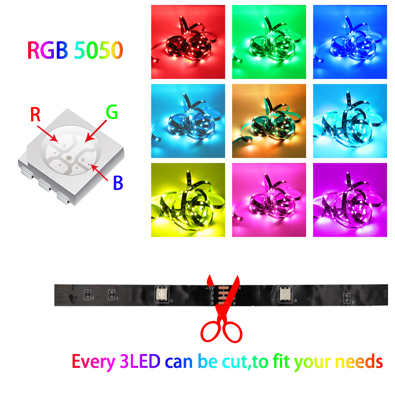 Tira de luces LED 2835 5050 USB Bluetooth cinta de lámpara Flexible Sensor de sonido de 3 teclas cinta RGB 1M 2M 3M 4M DC5V decoración TV retroiluminación