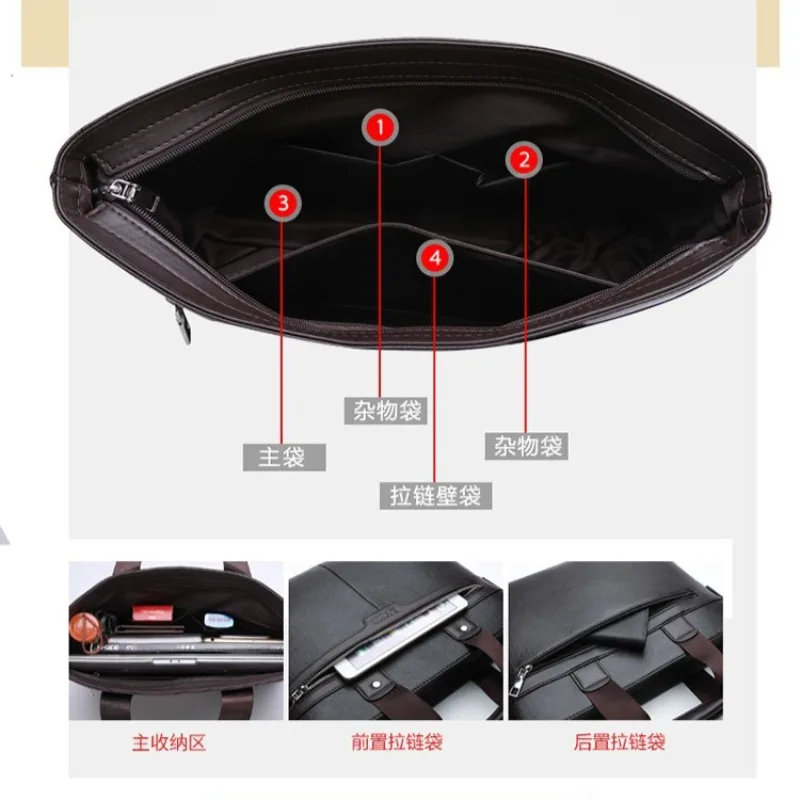 Aktentasche aus PU-Leder für Herren, Dokumente, Designer-Chefhandtasche, Laptop 14, Schultertasche, Business-Messenger-Einkaufstasche, Ehemann