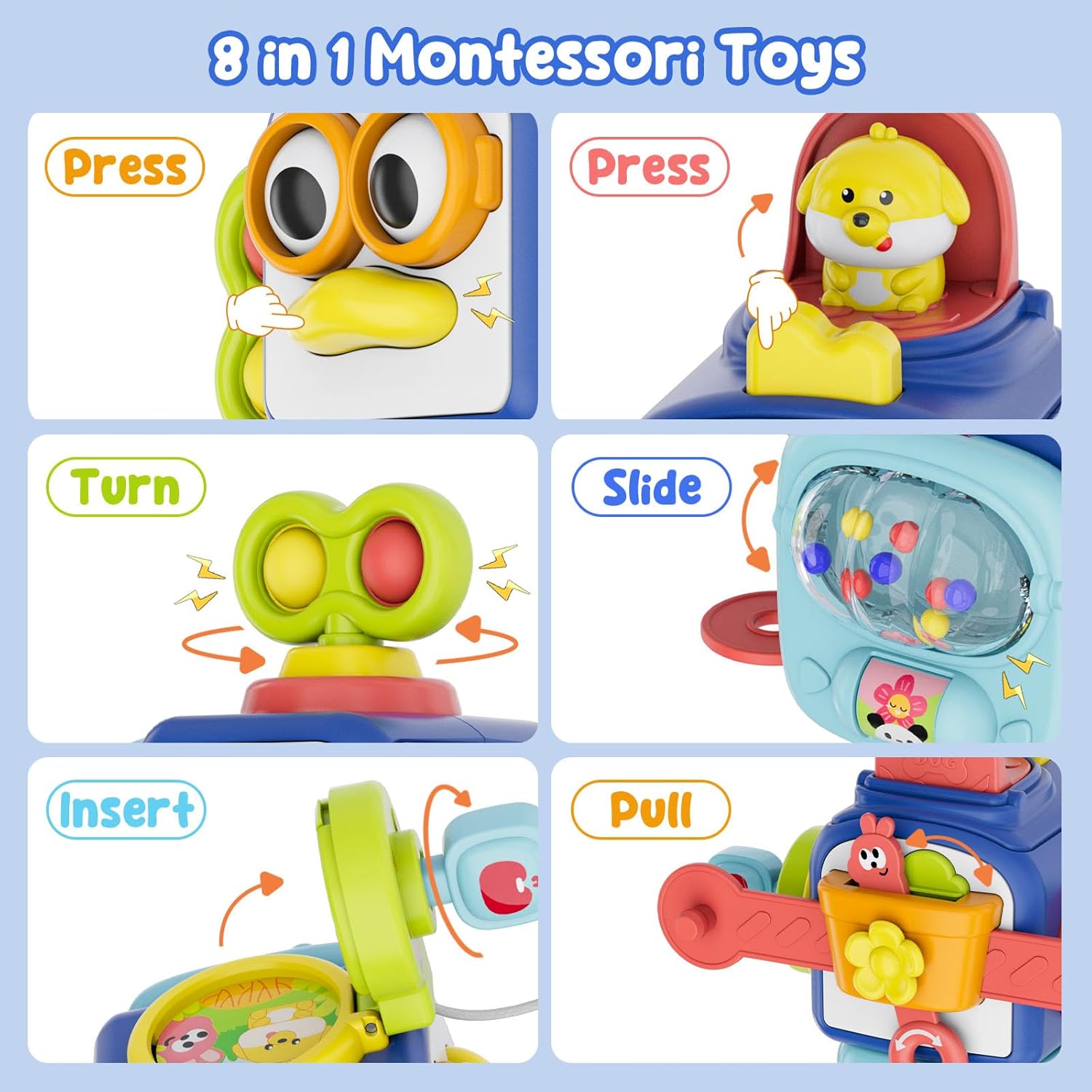 Baby Busy Board Cube Montessori Sensory Toys for Toddler Educational Learning Activities Travel Toy Lock Box Fine Motor Skill