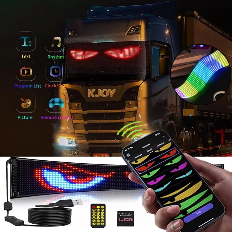 Pantalla de píxeles LED inteligente, Panel de píxeles de matriz LED de coche con animación de texto DIY Flexible, ojo de diablo, USB, 5V, pantalla de tienda de coche