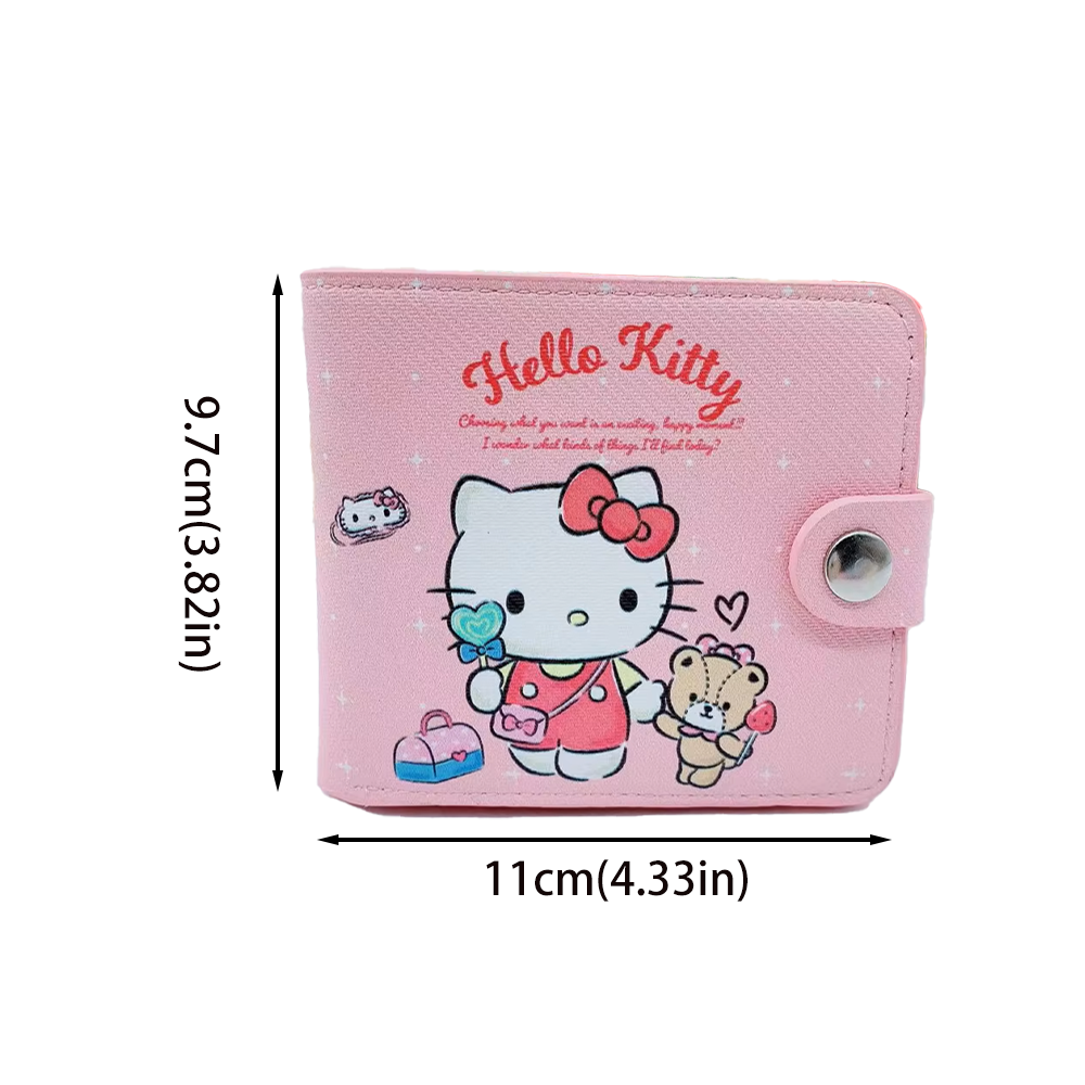 Kawaii Sanrio Pu Geldzak Leuke Cartoon Hello Kitty Cinnamoroll My Melody Kuromi Portemonnee Kaarthouder Portemonnee met Knoppen