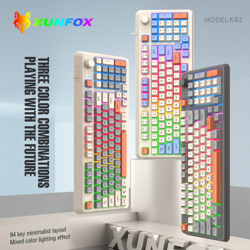 K82 ゲーミング ゲーミング キーボードが点灯 有線 USB デスクトップ PC/ノートブックが利用可能 音量を調整するための 19 キー パンチレス ノブ