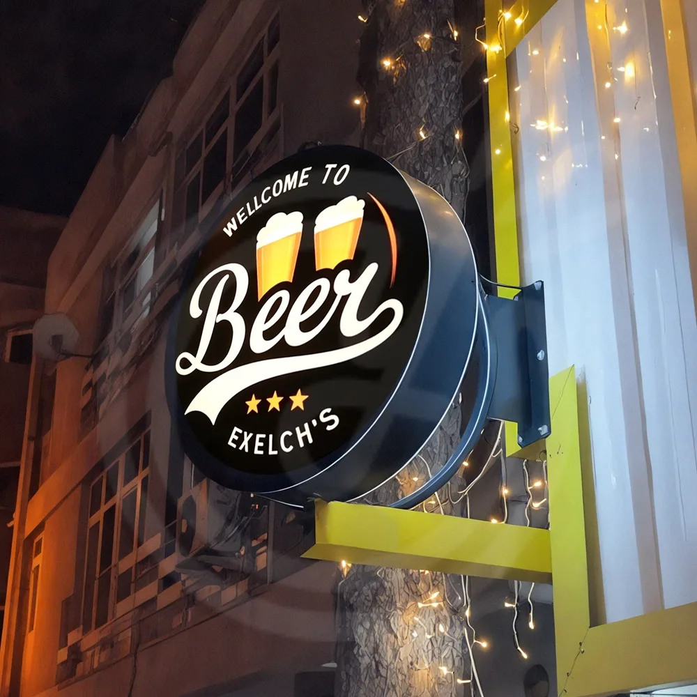 Custom 360 Rotating Light Box Acrylic LED for Storefronts Double Sided Round Box Outdoor Waterproof Hanging Sign