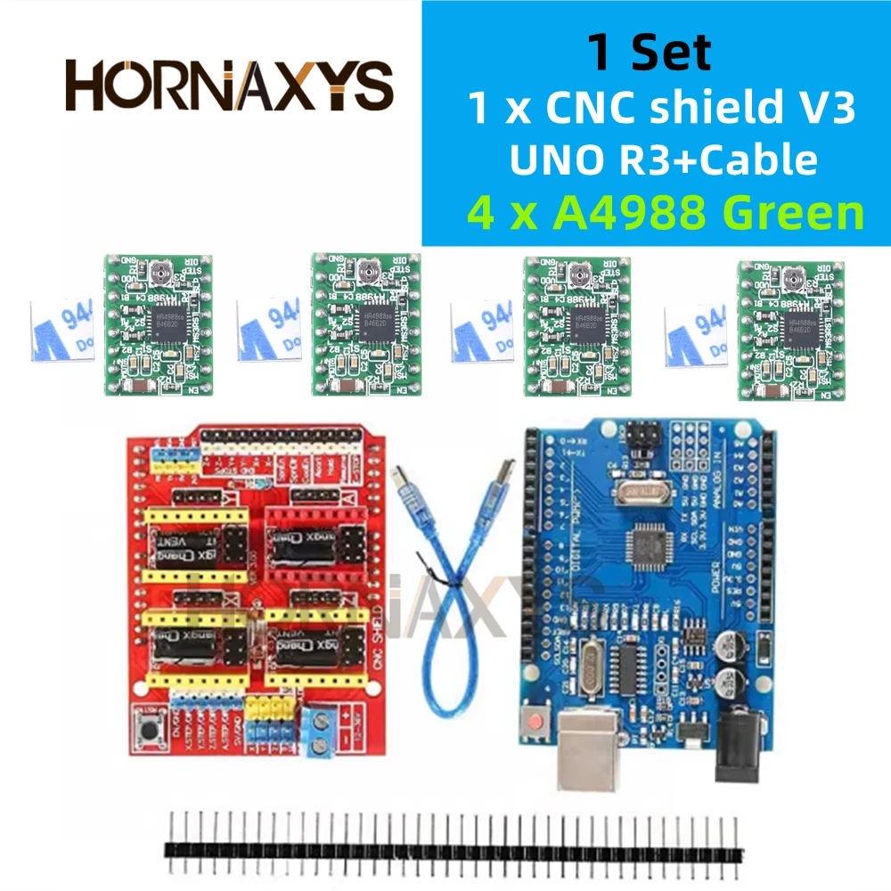 Máquina de grabado CNC Shield V3, impresión 3D + 4 Uds., placa de expansión de controlador DRV8825 o A4988 para Arduino + UNO R3 con Cable USB