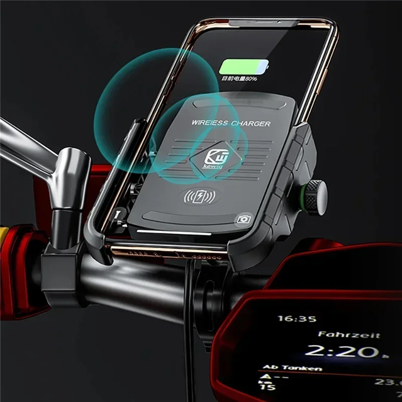 オートバイの携帯電話ホルダー,ハンドルバーマウント,高速ワイヤレス充電,USB充電器,オートバイのミラースタンド,携帯電話のサポート