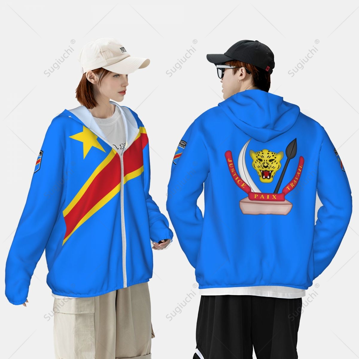 República Democrática do Congo Proteção Solar Hoodie Protetor Solar Roupas Pesca Ciclismo Correndo Secagem Rápida Com Zíper Poliéster