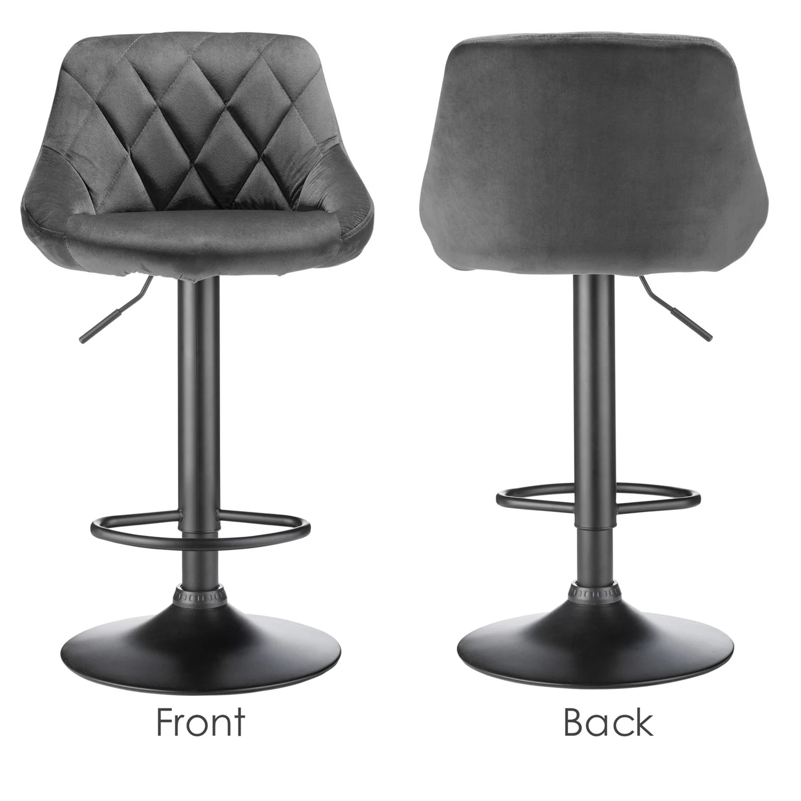 Set di 2 sgabelli da bar in velluto. Sedia da cucina dal design moderno con sedile regolabile in altezza, 360 °   Girevole e poggiapiedi
