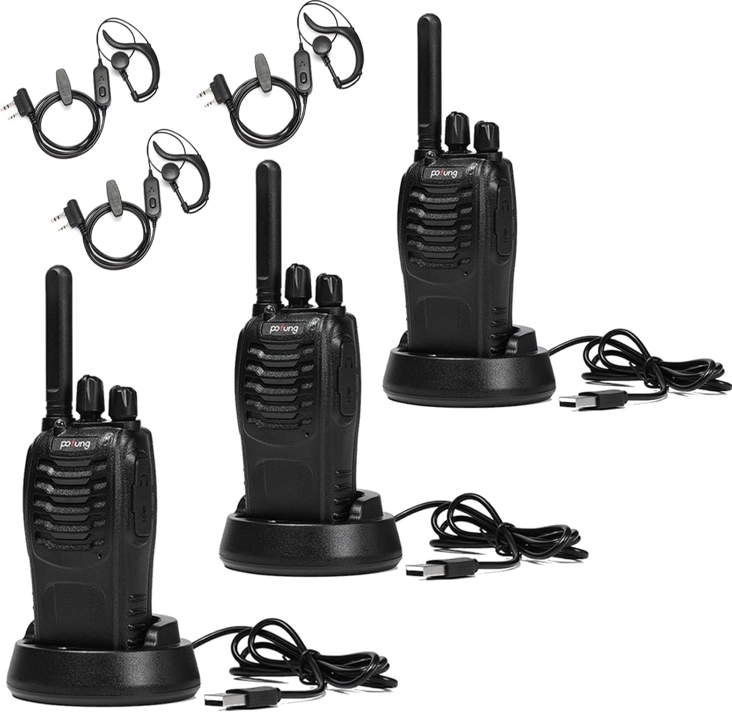 3 uds PMR446 Walkie Talkie Pofung PT88E Radio bidireccional de largo alcance de 16 canales sin licencia con cargador USB y auriculares