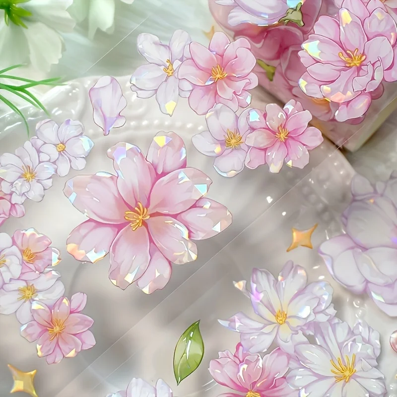 Pegatinas decorativas de flores rosas para mascotas, cinta Washi transparente de rosas Vintage para álbum de recortes, diario, materiales para hacer tarjetas DIY, 2M