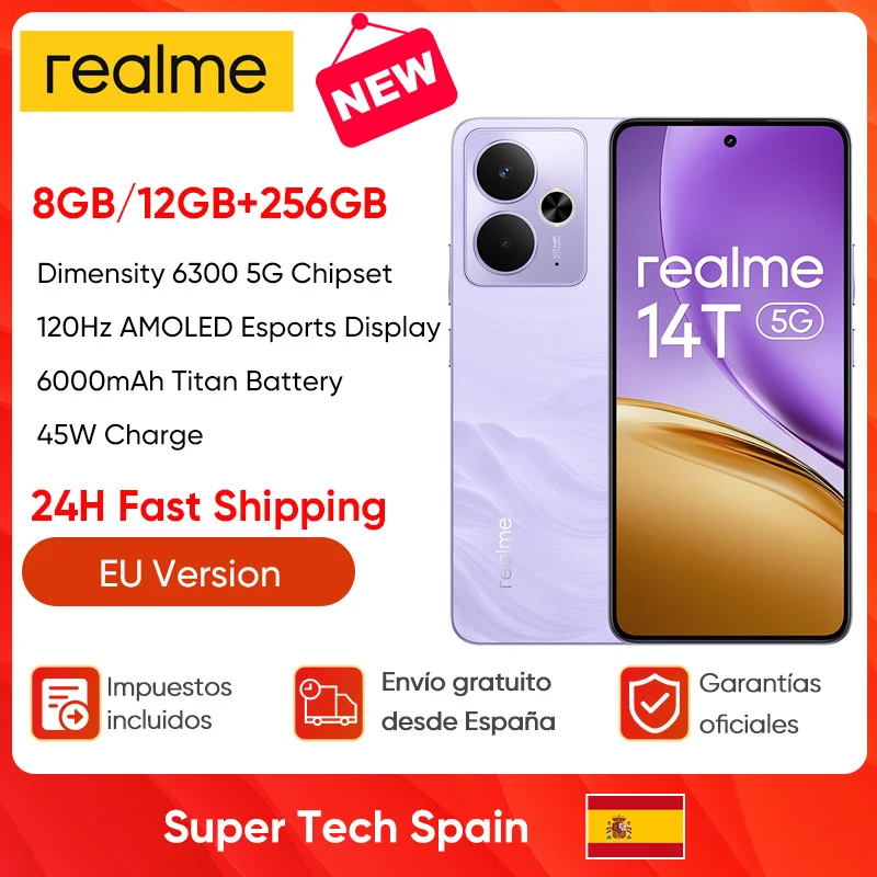 Versione globale realme 14T 5G Smartphone MediaTek Dimensity 6300 Display OLED da 6,67” Batteria 6000mAh Next AI Resistenza all'acqua IP69