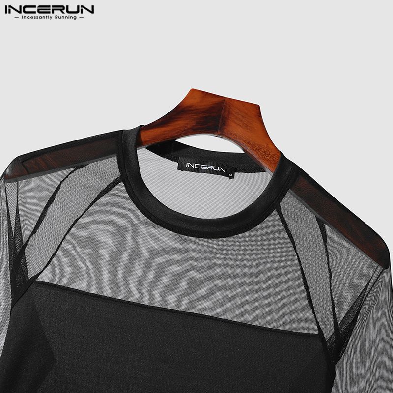Incerun-メンズ長袖ボディスーツ,ニット,パッチワーク,ラウンドネック,セクシー,ファッショナブル,2023