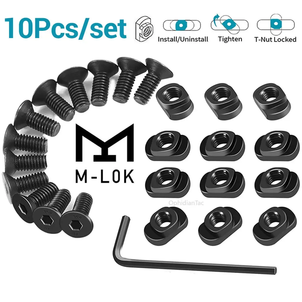 10 Pz M-LOK Vite e Dado Guide di Ricambio Vite con Dado a T Set di Sostituzione per MLOK Paramani Binario Sezioni Accessori per Pistola da Caccia