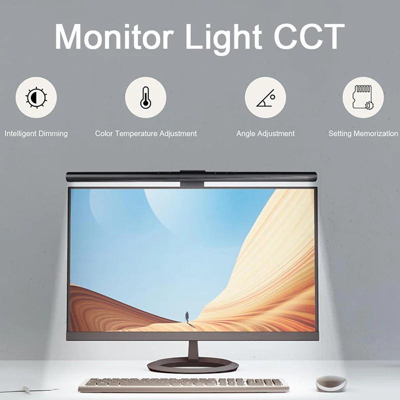 Wiscolor Computer Monitor LED Screen Hanging Light Bar Remote Control Stepless Dimming Eyescare USB Lightbar Reading Desk Lamp