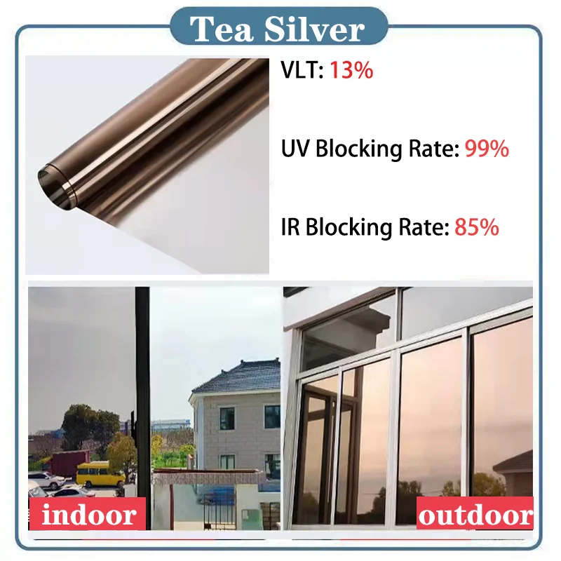 Clearance_Window Privacy Film One Way Privacy Static Cling Sun Blocking Anti UV Janela reflexiva para casa e escritório Brown-Si